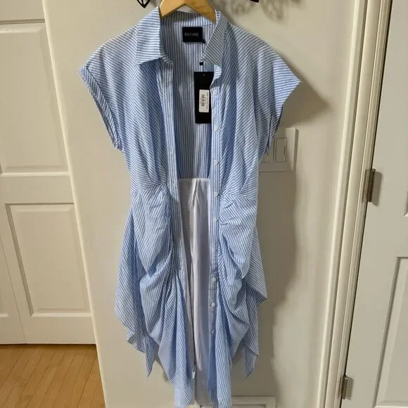 DO+BE Sailor Tie Front  White and Blue Stripped Midi Dress M NWT - Picture 3 of 13